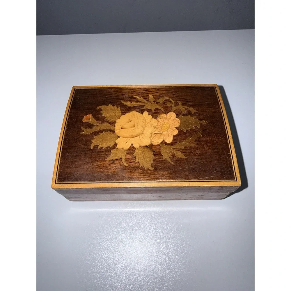 Intarsitalia Made Italy Wood Floral Flowers Inlay Jewelry Trinket Box Keepsake E
